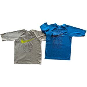 (2) Nike Swim UPF 40 Dri Fit T Shirt Boys SMALL Gray and Blue 3/4 Sleeve